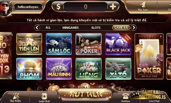 Zowin với đa dạng thể loại game bài để người chơi lựa chọn