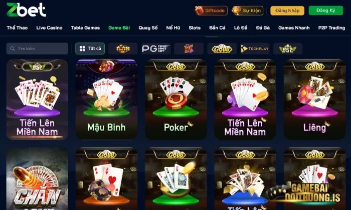 Kho game bài đổi thưởng Zbet đa dạng