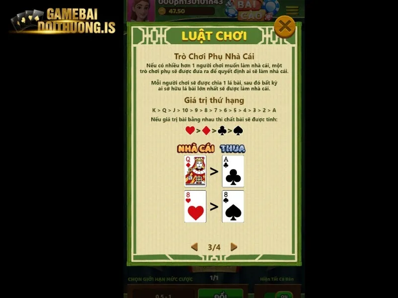 Luật chia bài cào cơ bản khi chơi