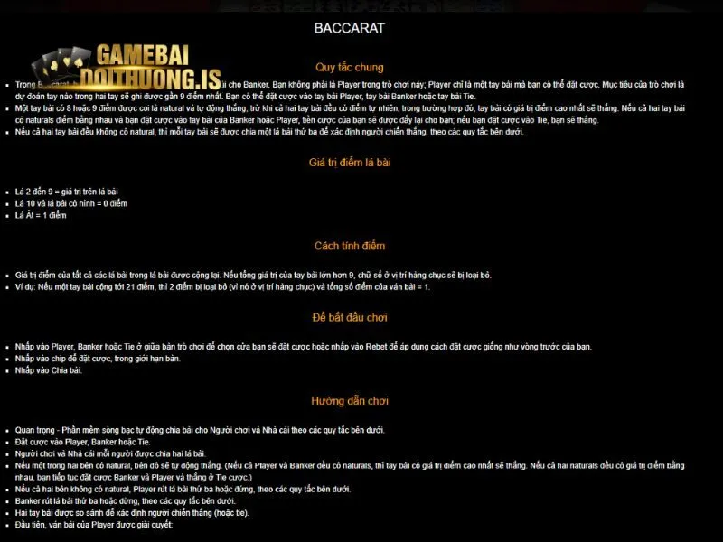 Quy định cách chơi trong Baccarat VIN