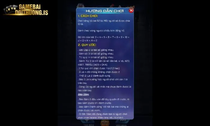 Luật chơi cơ bản của game bài Sâm lốc Vip79