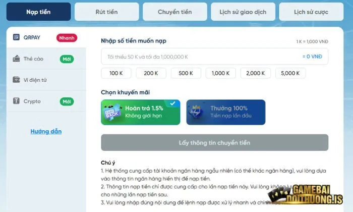 Quy cách nạp tiền tại 8live 
