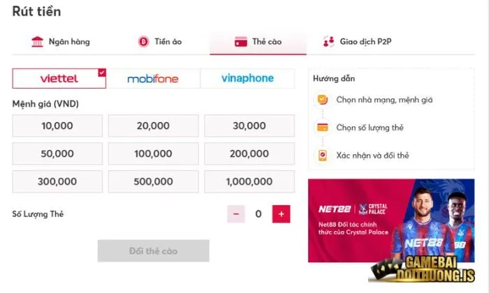 Giao dịch nạp/rút nhanh chóng tại Net88