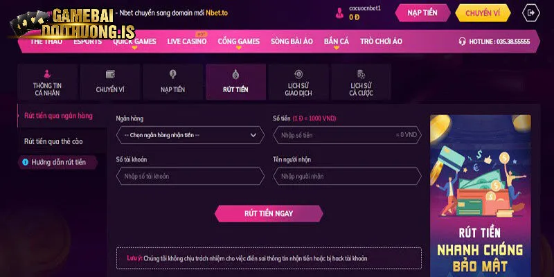 Đa dạng phương thức nạp rút tiện lợi